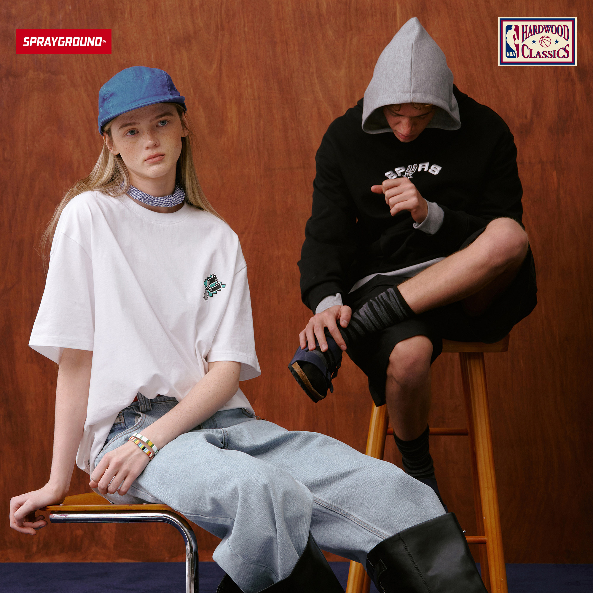 SPRAYGROUND I NBA HWC联名系列 马刺队美式街头印花潮流连帽卫衣