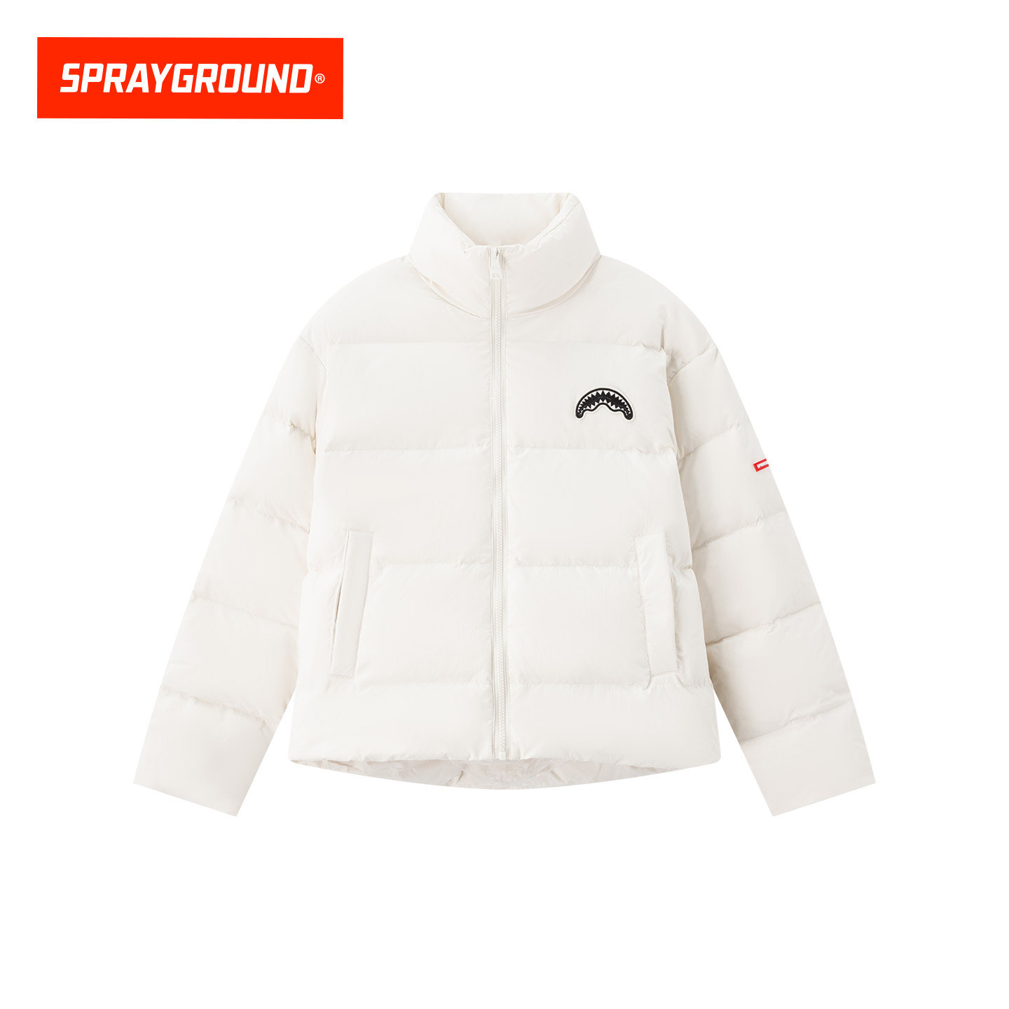 SprayGround基础款刺绣鲨鱼嘴羽绒服男冬季立领保暖白鸭绒面包服