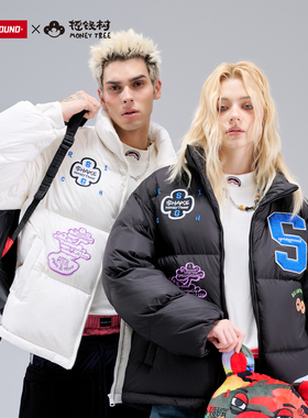 摇钱树联名SprayGround鲨鱼嘴90白鸭绒羽绒服男25冬季加厚面包服