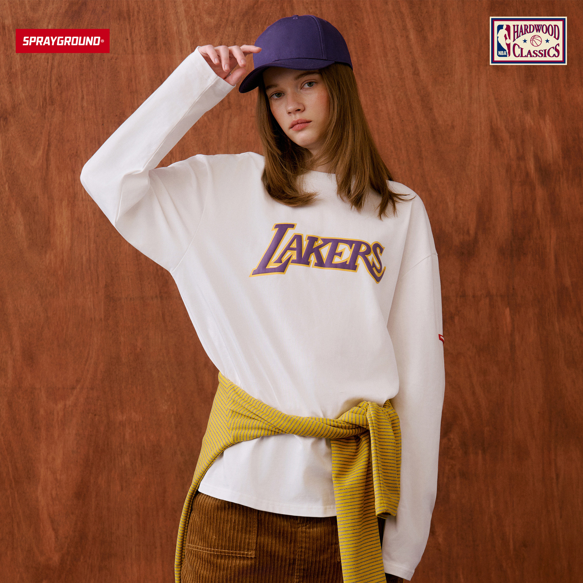 SPRAYGROUND I NBA HWC联名系列 湖人队美式潮流嘻哈基础长袖T恤
