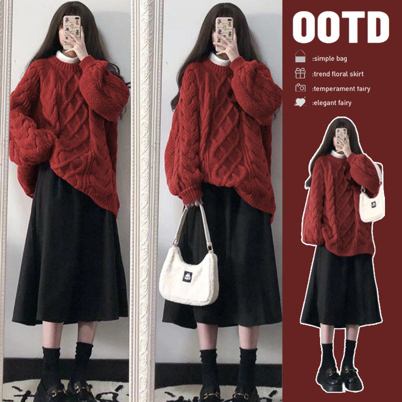 红色毛衣女2025新款慵懒风高级感针织上衣宽松小众加厚秋冬季穿搭,女装/女士精品,毛衣,淘宝优惠券,粉丝福利购,淘宝优惠卷