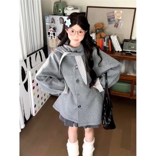 灰色高级感呢子大衣女2025初冬新款毛呢外套小个子赫本风气质韩系