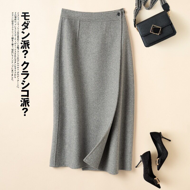 双面羊毛呢半身裙女秋冬2025新款高腰小个子直筒a字裙中长款冬裙