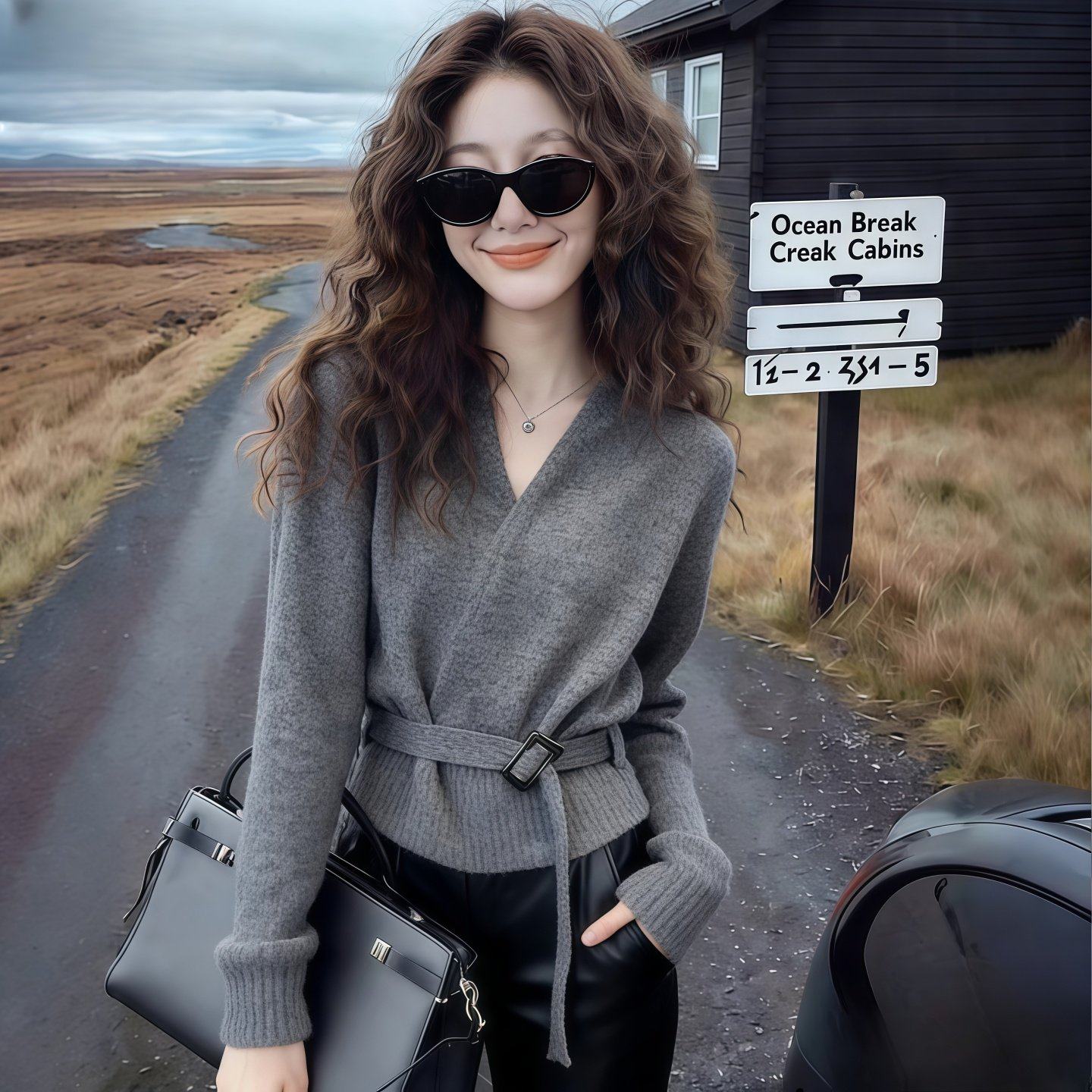 灰色v领系带收腰长袖毛衣女2026新款春秋高级感针织衫显瘦短上衣,女装/女士精品,羊绒衫,淘宝优惠券,粉丝福利购,淘宝优惠卷