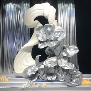 珠光纸艺花银色金属花巨型装饰商场橱窗背景售楼处氛围巨大型装置
