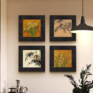 餐厅挂画法式中古风法式复古竹子兰花古典艺术装饰画挂画画芯