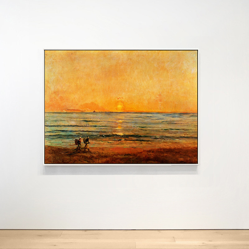 世界名画落日与渔夫油画风景抽象暖色系装饰画客厅卧室挂画画芯