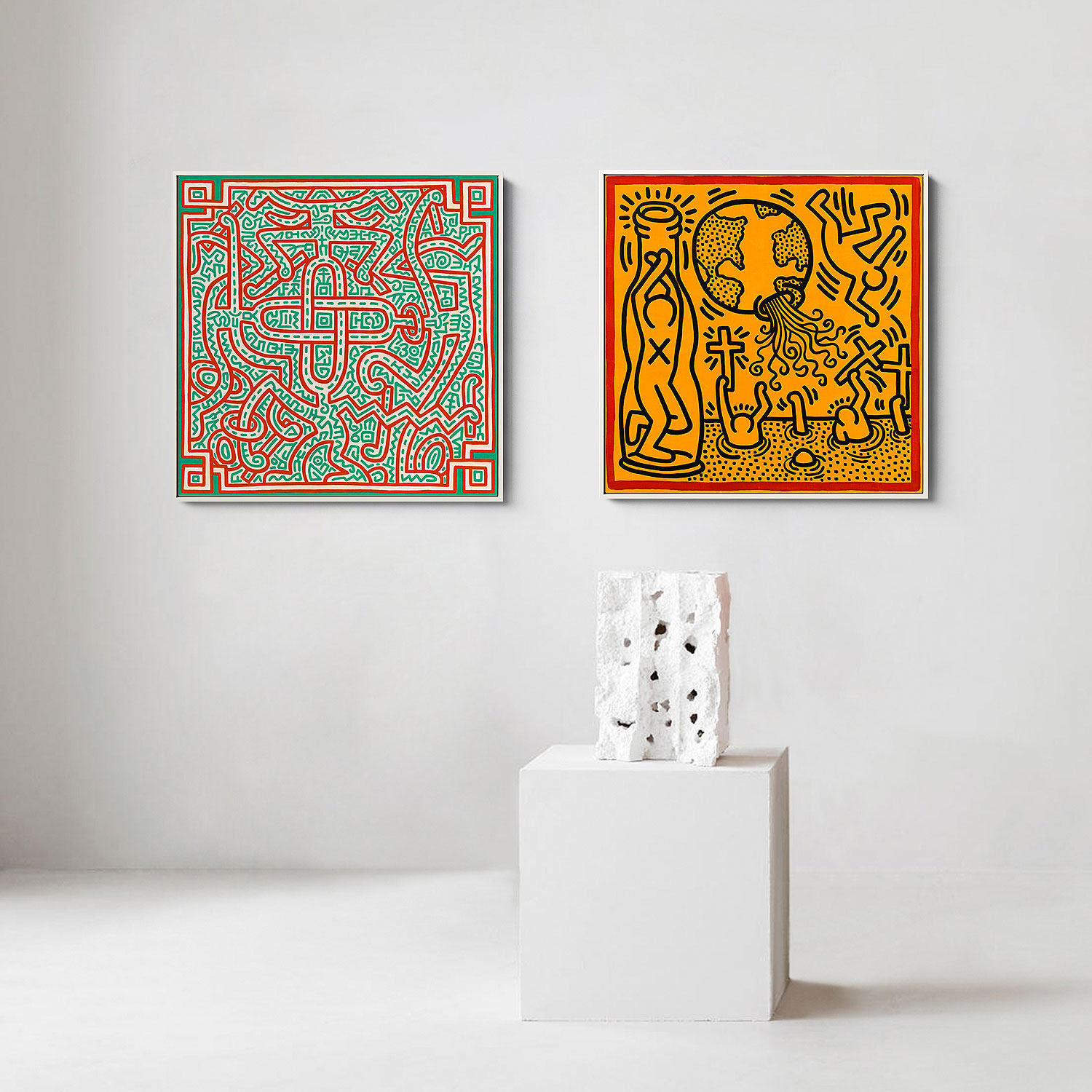 美国波普大师 keith haring 街头涂鸦创意抽象装饰画双联墙面挂画