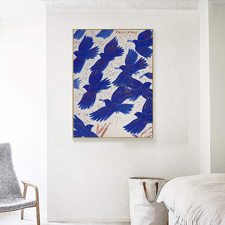 飞鸟蓝色轻奢风小众墙贴壁画