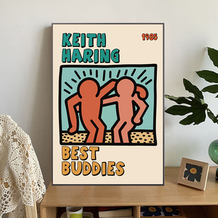 凯斯哈林Keith Haring波普风涂鸦艺术潮流挂画客厅卧室装饰画画芯