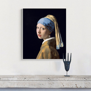 戴珍珠耳环的少女人物抽象装饰画世界名画挂画油画仿制画芯打印