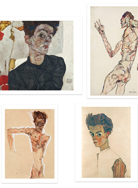 埃贡席勒Egon Schiele自画Self Portrait装饰画画芯海报装饰画