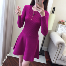 针织连衣裙女秋冬季2020新款韩版修身中长款纯色百搭毛衣打底裙