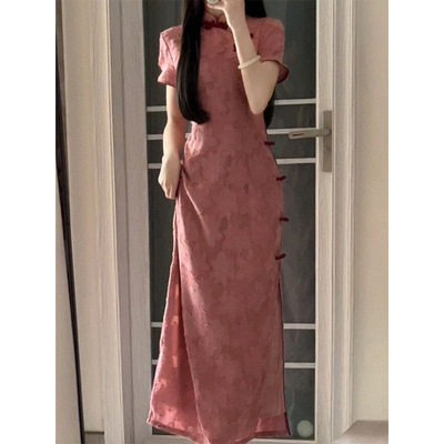 粉色旗袍新款女秋季新中式少女年轻款高端气质改良日常小个子低领