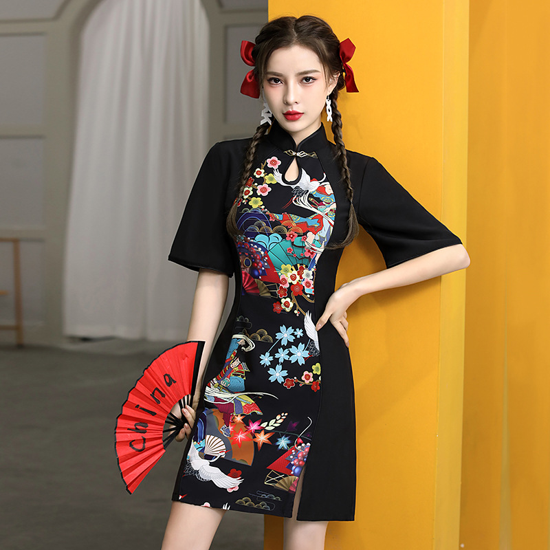 国潮旗袍年轻款2025年新款女改良中国风小个子连衣裙秋夏季晚礼服