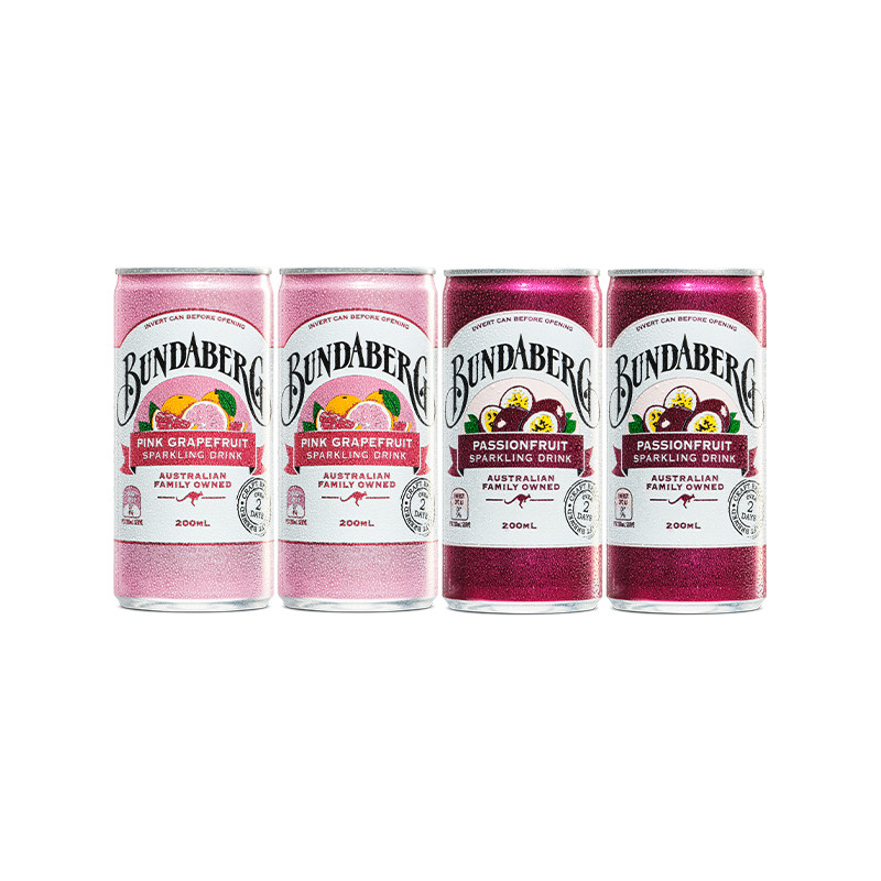 宾得宝Bundaberg进口血橙百香果汁气泡水汽水小瓶饮料200ml*4罐装