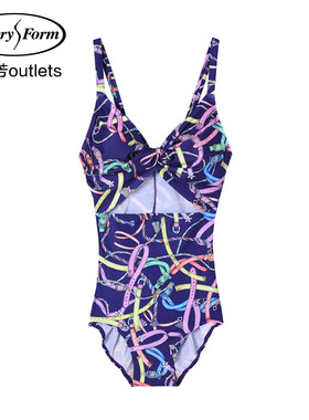 安莉芳官方奥莱商场同款温泉泳衣夏季沙滩连体时尚镂空印花游泳衣