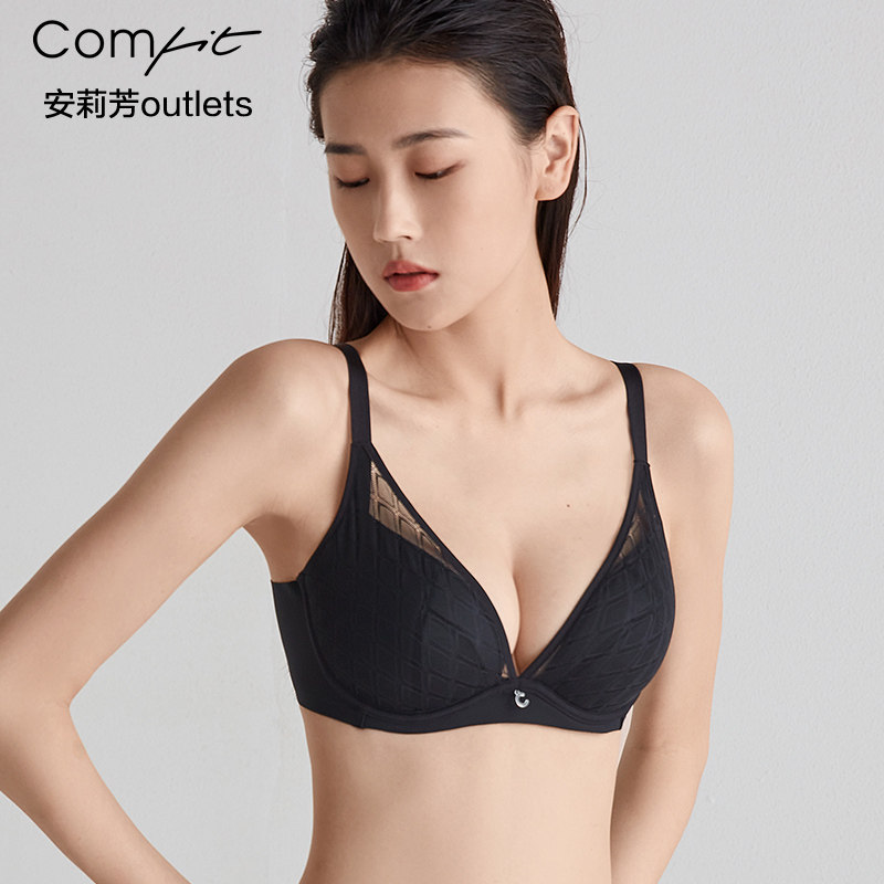 【夹碗围】安莉芳官方奥莱蕾丝薄款文胸comfit大胸显小上托内衣女