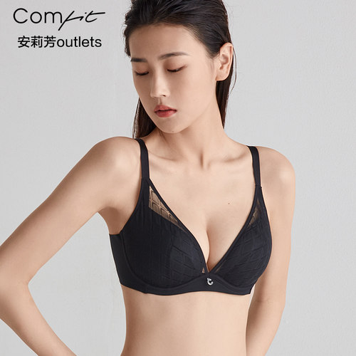 【夹碗围】安莉芳官方奥莱蕾丝薄款文胸comfit大胸显小上托内衣女