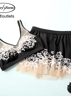 安莉芳outlets显瘦遮肉泳衣夏季沙滩分体蕾丝性感网纱刺绣游泳衣