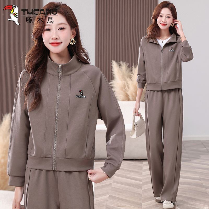 啄木鸟时尚运动套装女2026新款春秋洋气女士开衫外套休闲服三件套