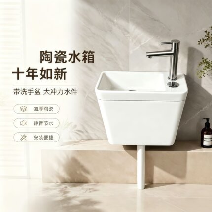 家用带洗手盆一体水箱卫生间蹲坑水箱厕所节能大冲力通用陶瓷水箱