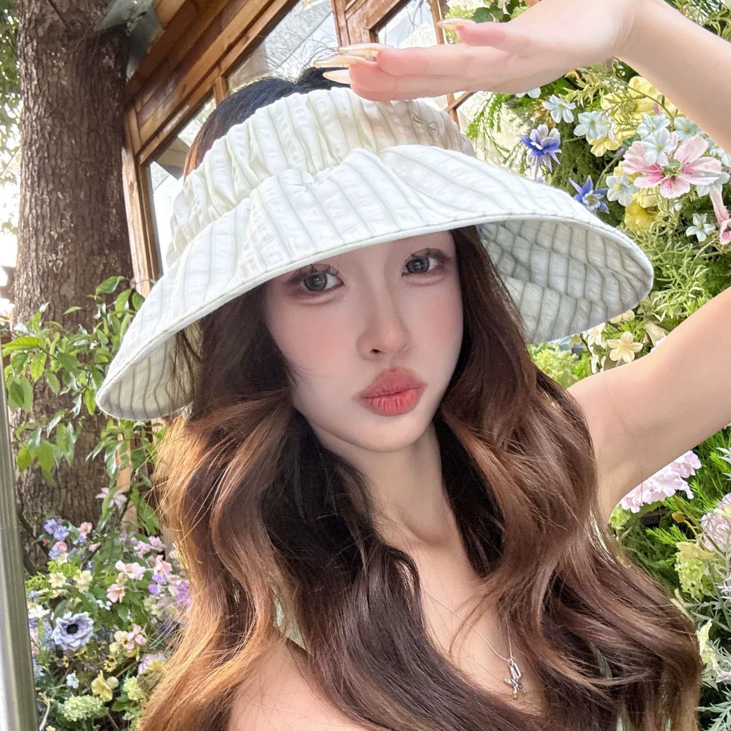 甜美蝴蝶结空顶帽子夏季少女风可折叠防晒遮阳帽户外显脸小贝壳帽