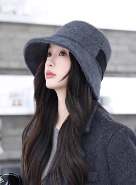 韩版复古优雅毛呢渔夫帽女士秋冬时尚百搭保暖防寒帽子显脸小盆帽