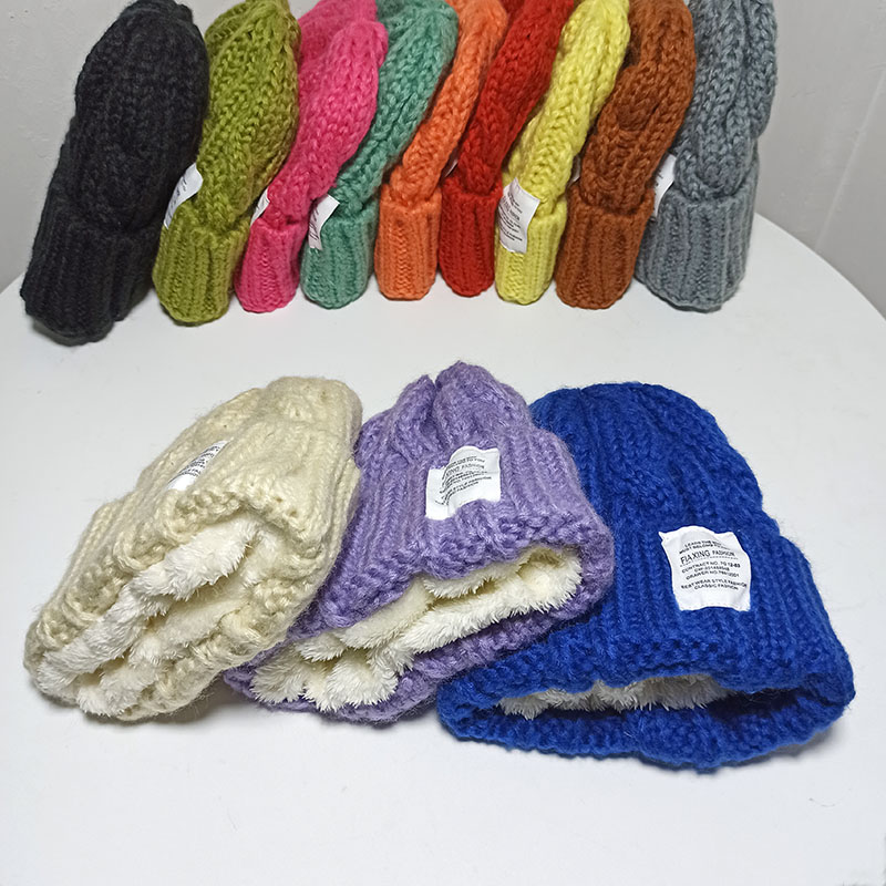 加绒加厚保暖粗毛线帽百搭显脸小