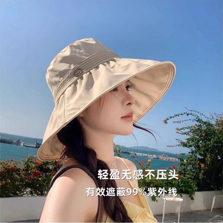 2025新款时尚渔夫帽子女春夏季韩版大沿防紫外线太阳帽户外沙滩帽