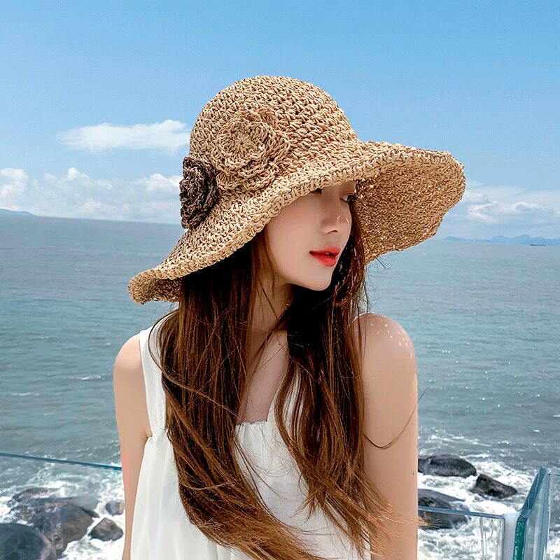 草帽女夏季镂空可折叠防晒帽凉帽