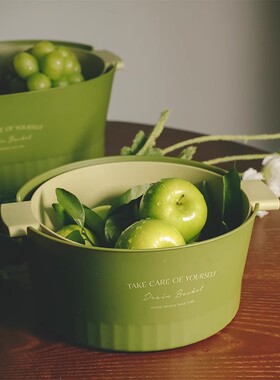 日本进口厨房双层洗菜盆沥水篮洗水果滤水菜篮子客厅果盘加厚大号