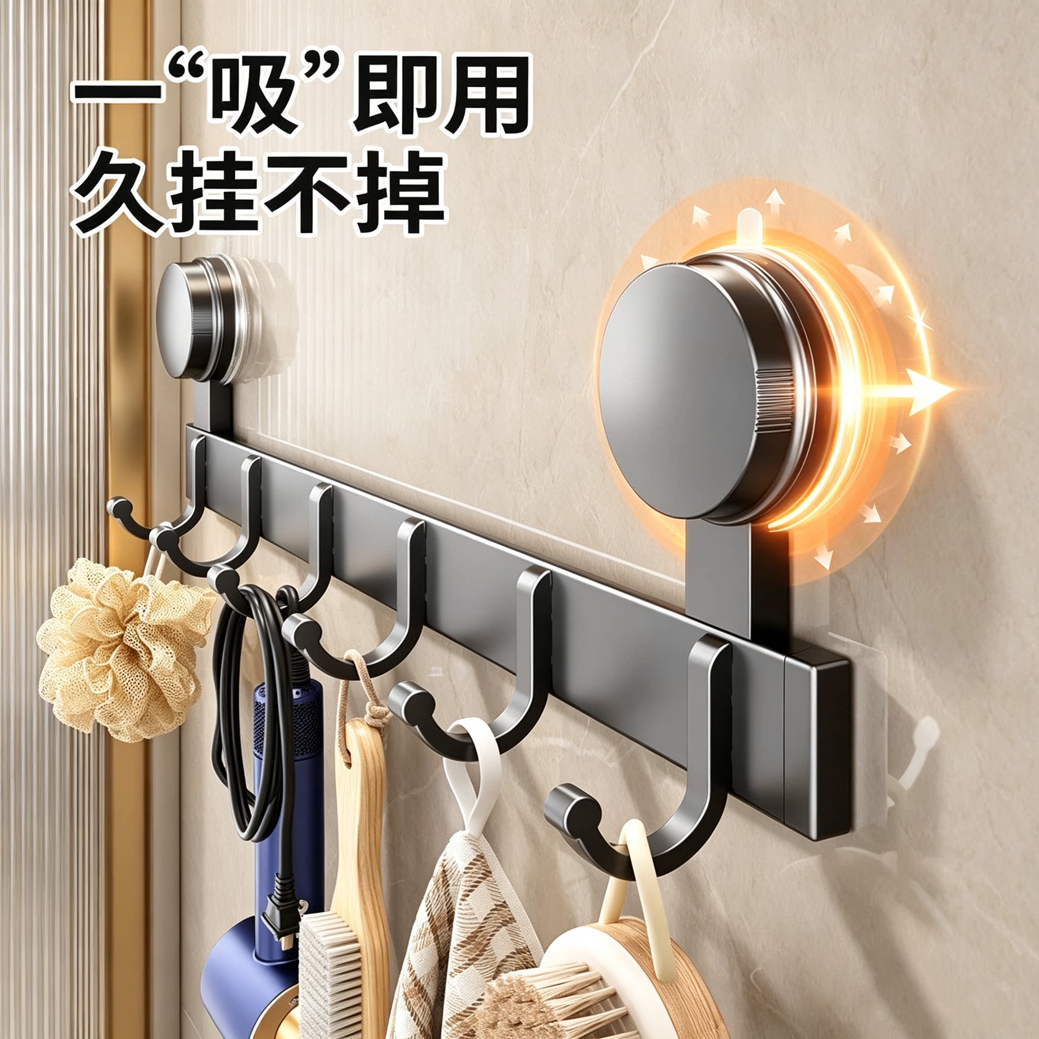 日本吸盘挂钩强力免打孔壁挂卧室浴室置物架入户门挂衣架无痕钩子