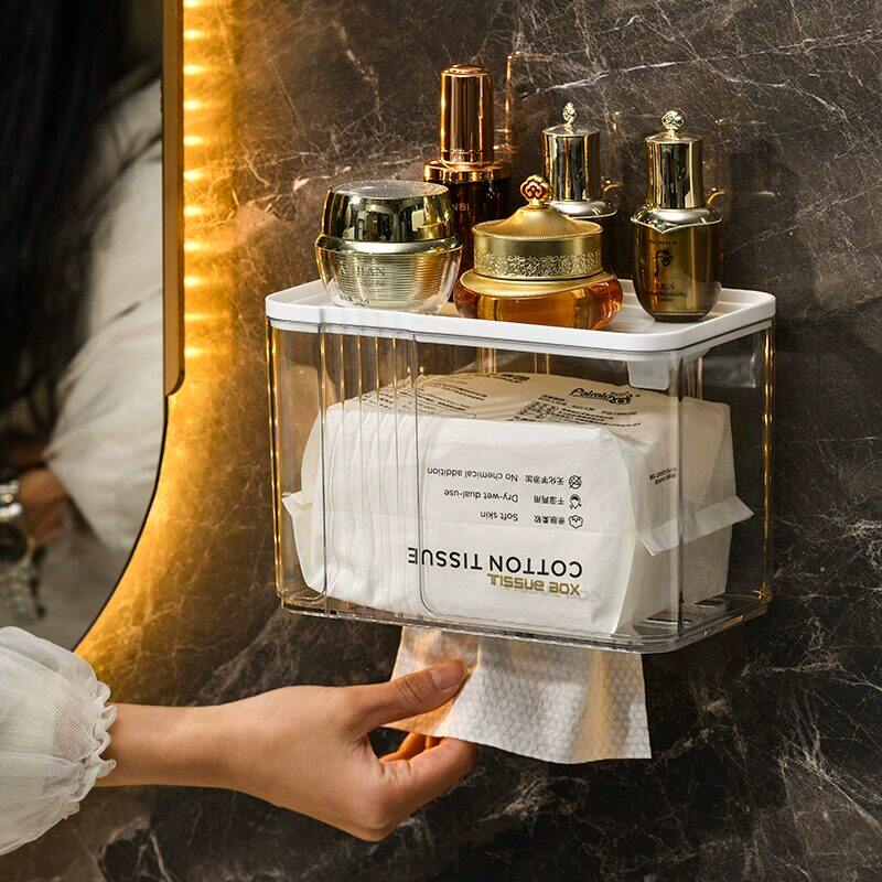 日本进口卫生间纸巾盒置物架厕所纸盒免打孔创意防水抽纸盒卷纸筒