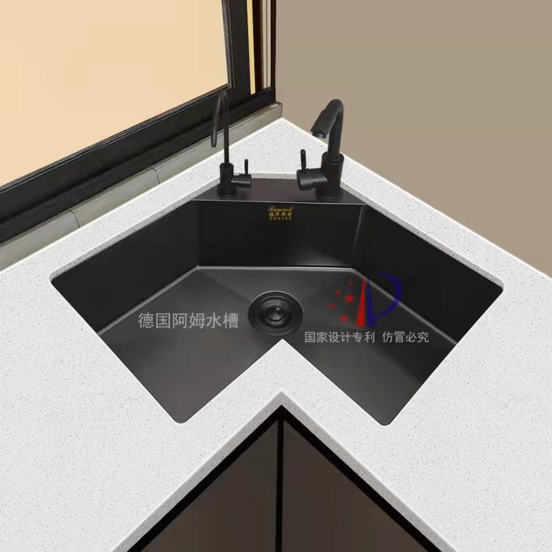 黑纳米加厚手工水池转角异形水槽