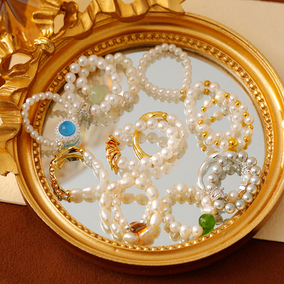 法式简约施家珍珠弹力绳戒指