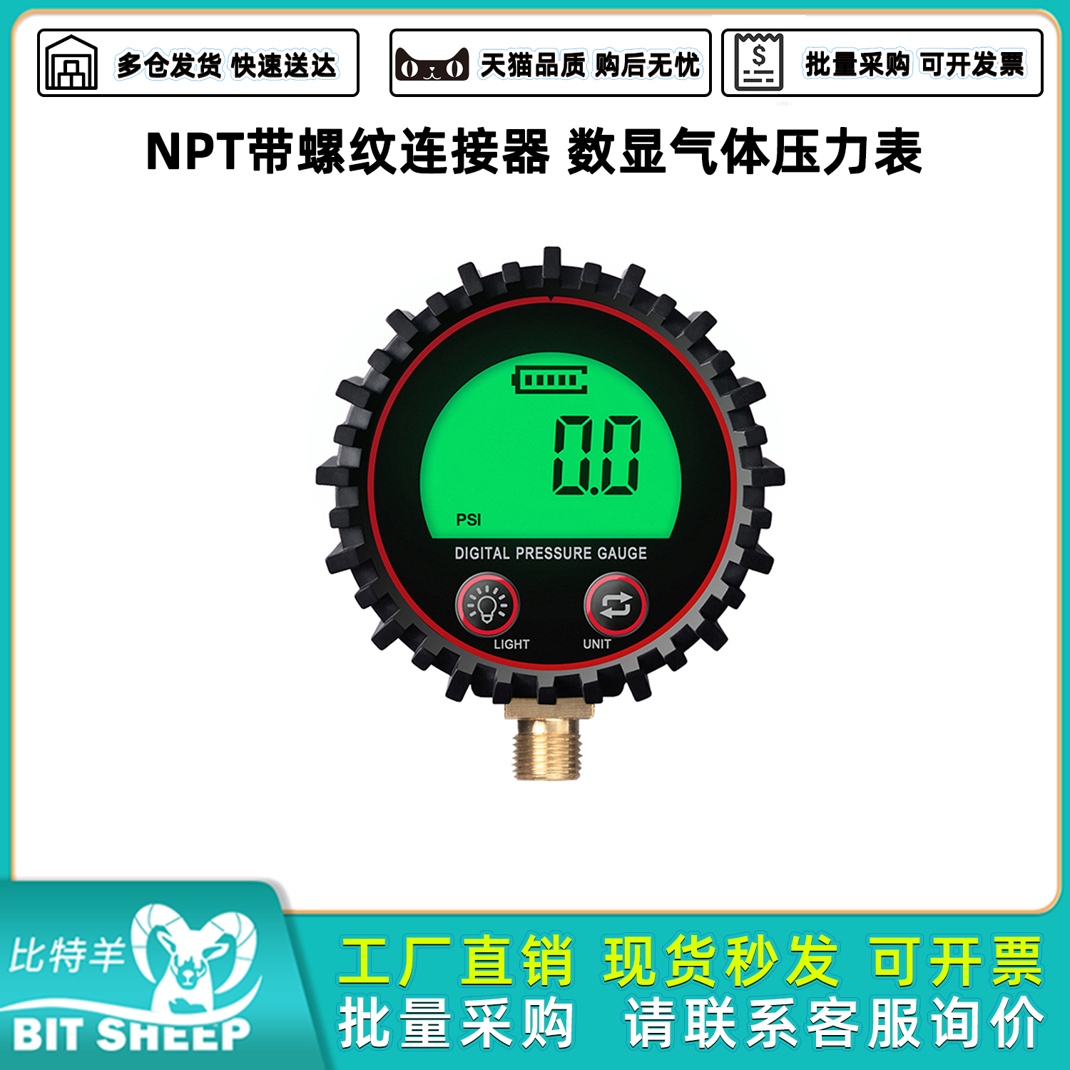 NPT带螺纹连接器数显气体压力