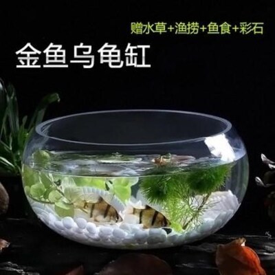 小鱼缸水缸玻璃圆蓄水小型小龟缸透明养龟养鱼盆阳台家庭办公室.