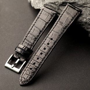 手工鳄鱼皮表带18 19 20 21 22MM黑色短款真皮适配古董机械手表男