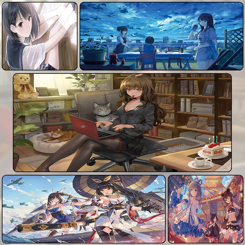 动漫游戏美女鼠标垫定制少女卡通锁边大号加厚电竞桌垫网吧网咖