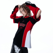 复古重工机车拼接印花长袖 MOGONGSHE 美式 可拆卸T恤宽松休闲上衣