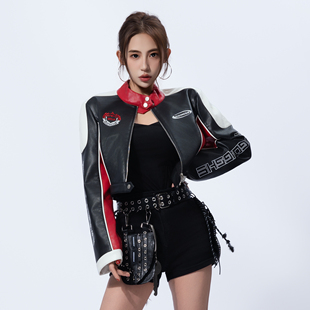 2025秋季 短款 新款 复古重工拼接机车服时尚 PU皮外套 美式 MOGONGSHE