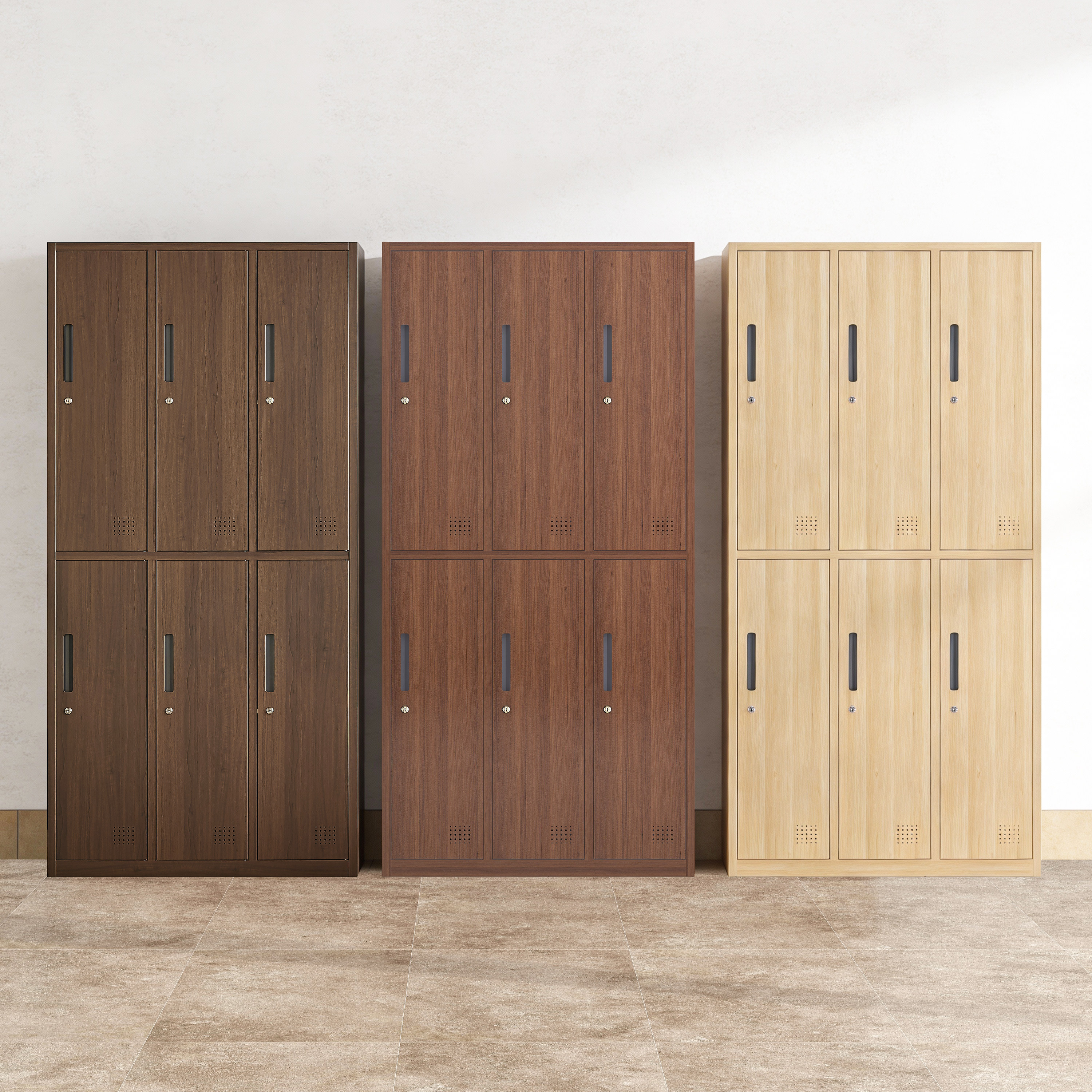 员工更衣柜铁皮衣柜存包柜健身房换衣柜带锁六九门储物柜钢制木纹