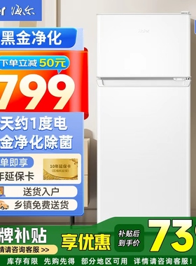 2025新款海尔118L小型冰箱双开门家用迷你出租房单人宿舍办公室用