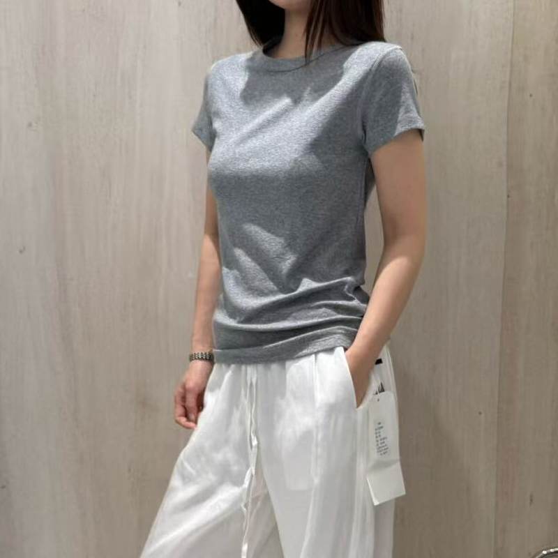圆领正肩女款短袖2026新款T恤夏季老钱风高质感简约修身显瘦通勤T