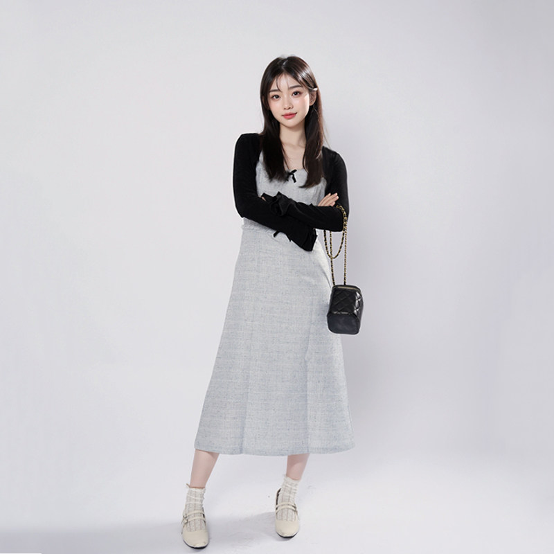 两件套 韩系甜美时尚百搭修身高腰显瘦盐系吊带连衣裙+开衫套装