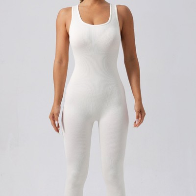 欧美户外运动训练舞蹈健身女一体式瑜珈修身纯色瑜伽连体衣无