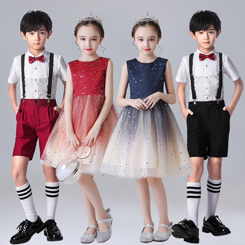 六一儿童演出服小学生合唱女童红色舞蹈裙主持人朗诵礼服表演服装