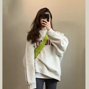 古着vintage卫衣女款秋冬2022新款加绒慵懒风设计感小众圆领上衣