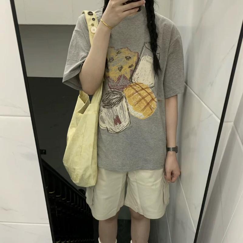 甜酷美式咖啡甜品印花灰色短袖t恤夏季宽松休闲百搭圆领上衣潮ins